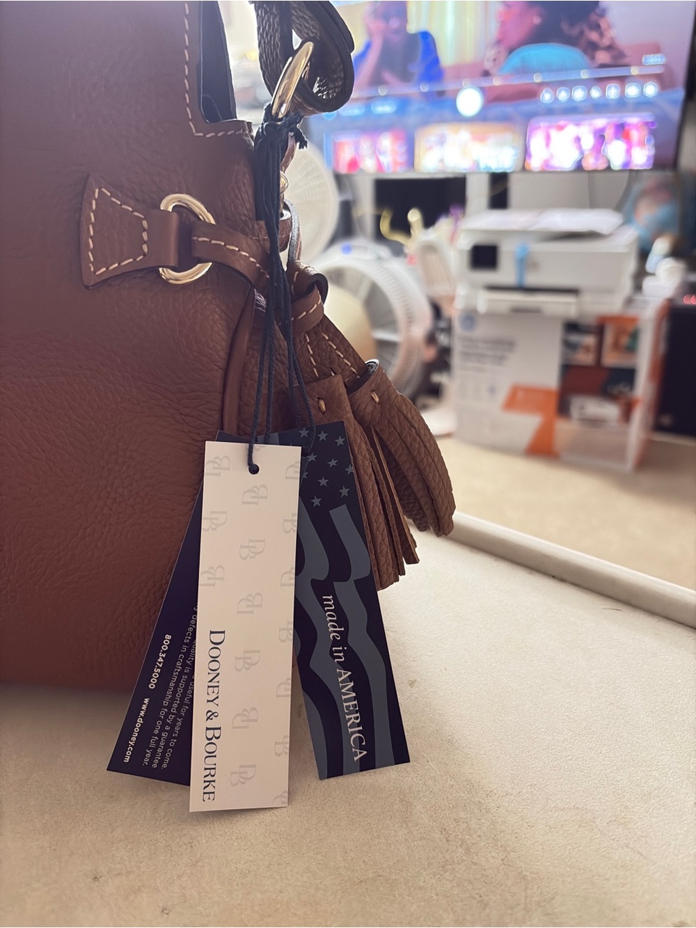Dooney & Bourke Brown Leather Shoulder Bag with Tassels - Picture 6 of 9